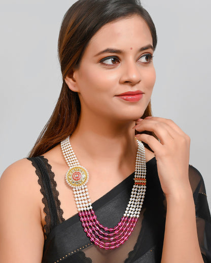 Side Kundan Brooch 5 Layered Necklace