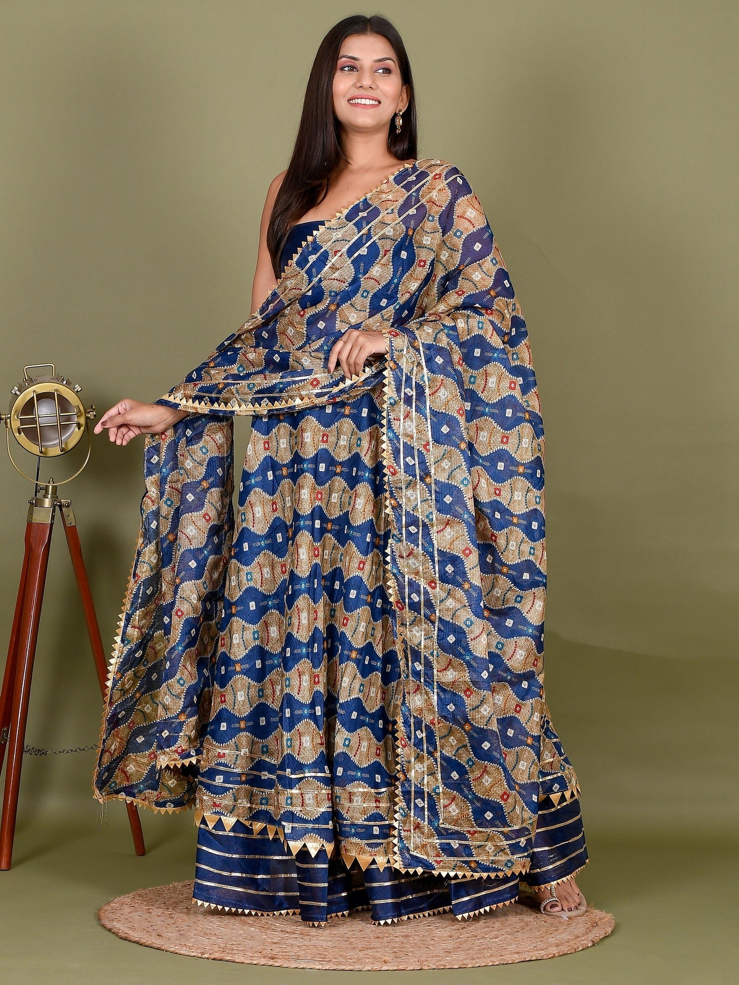 Kota Doriya Supernet Bandhani Handcrafted Ready to Wear Lehenga with unstiched blouse