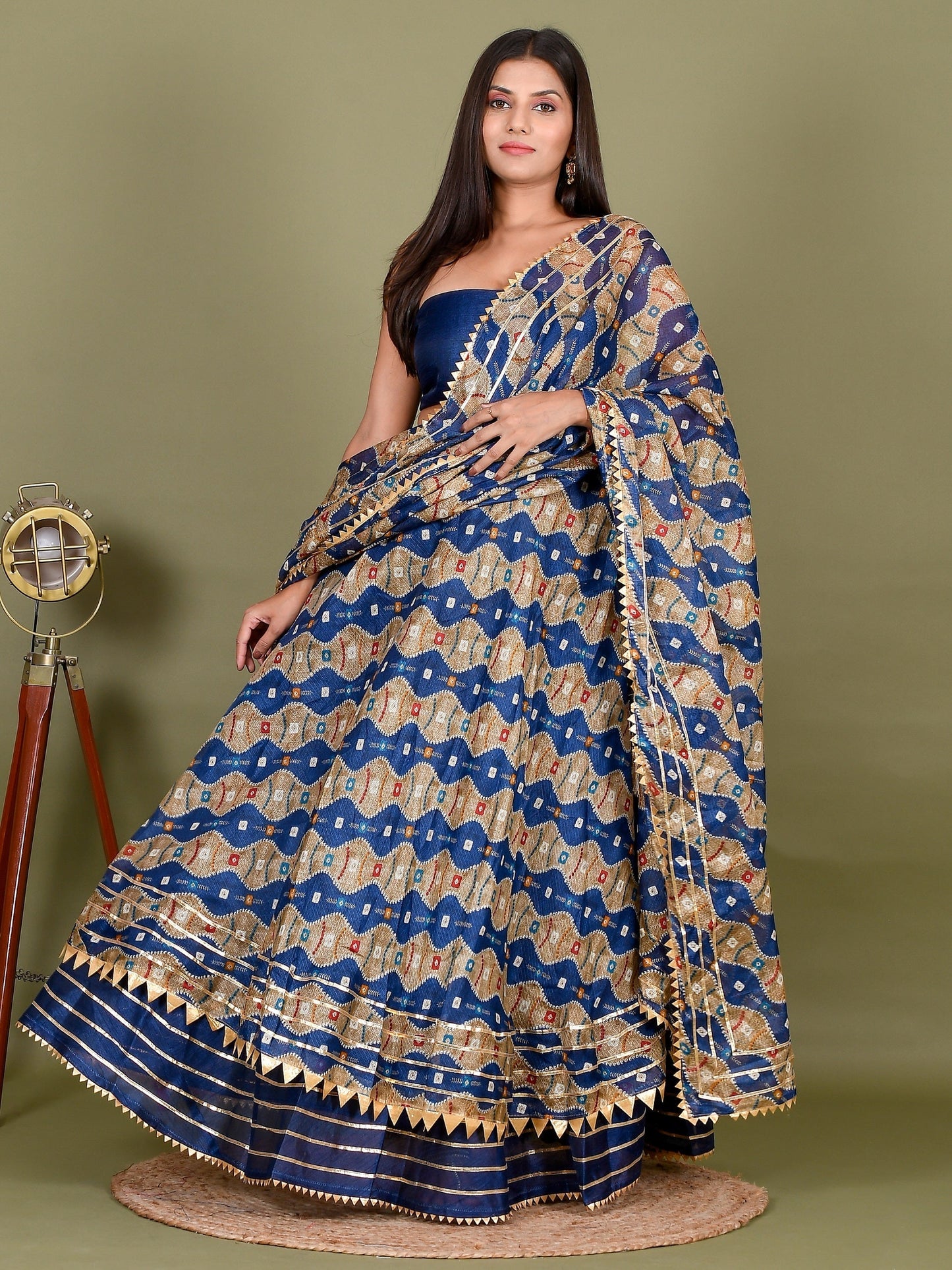 Kota Doriya Supernet Bandhani Handcrafted Ready to Wear Lehenga with unstiched blouse