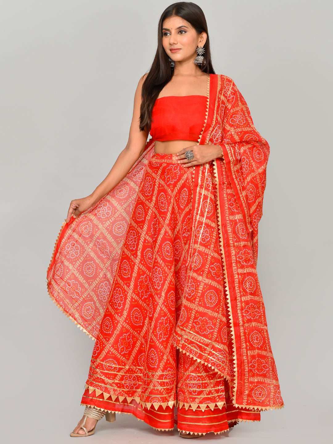 Kota Doriya Bandhej Ready to Wear Lehenga With Unstiched Blouse
