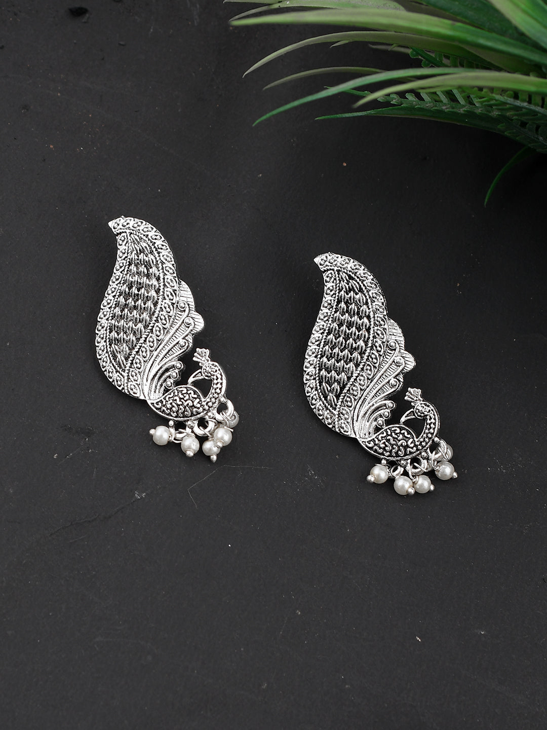 Silver Stud peacock Earrings For Girls