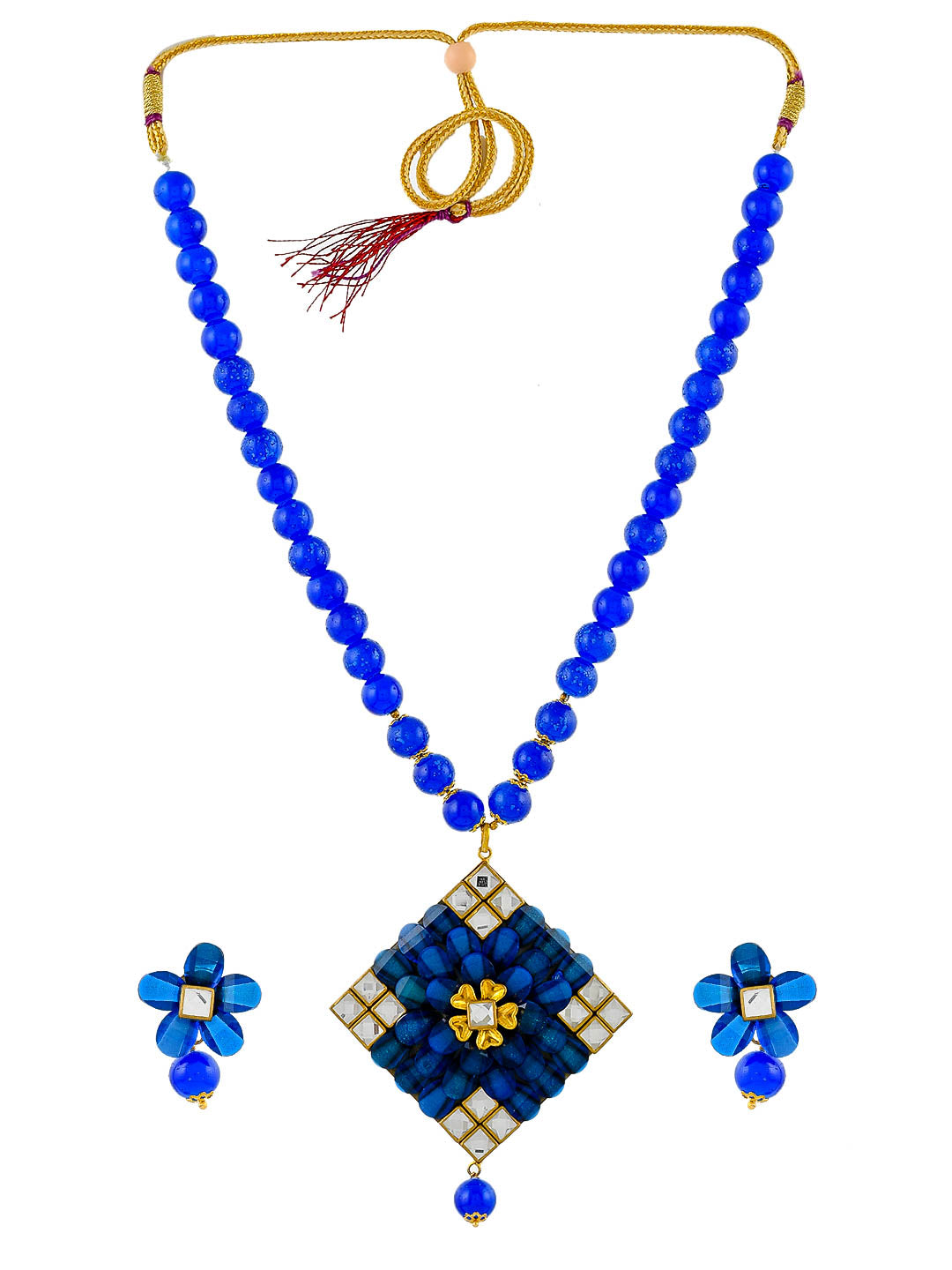 Blue Beads Pendant Set With Earrings
