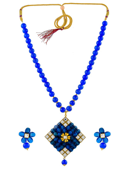 Blue Beads Pendant Set With Earrings