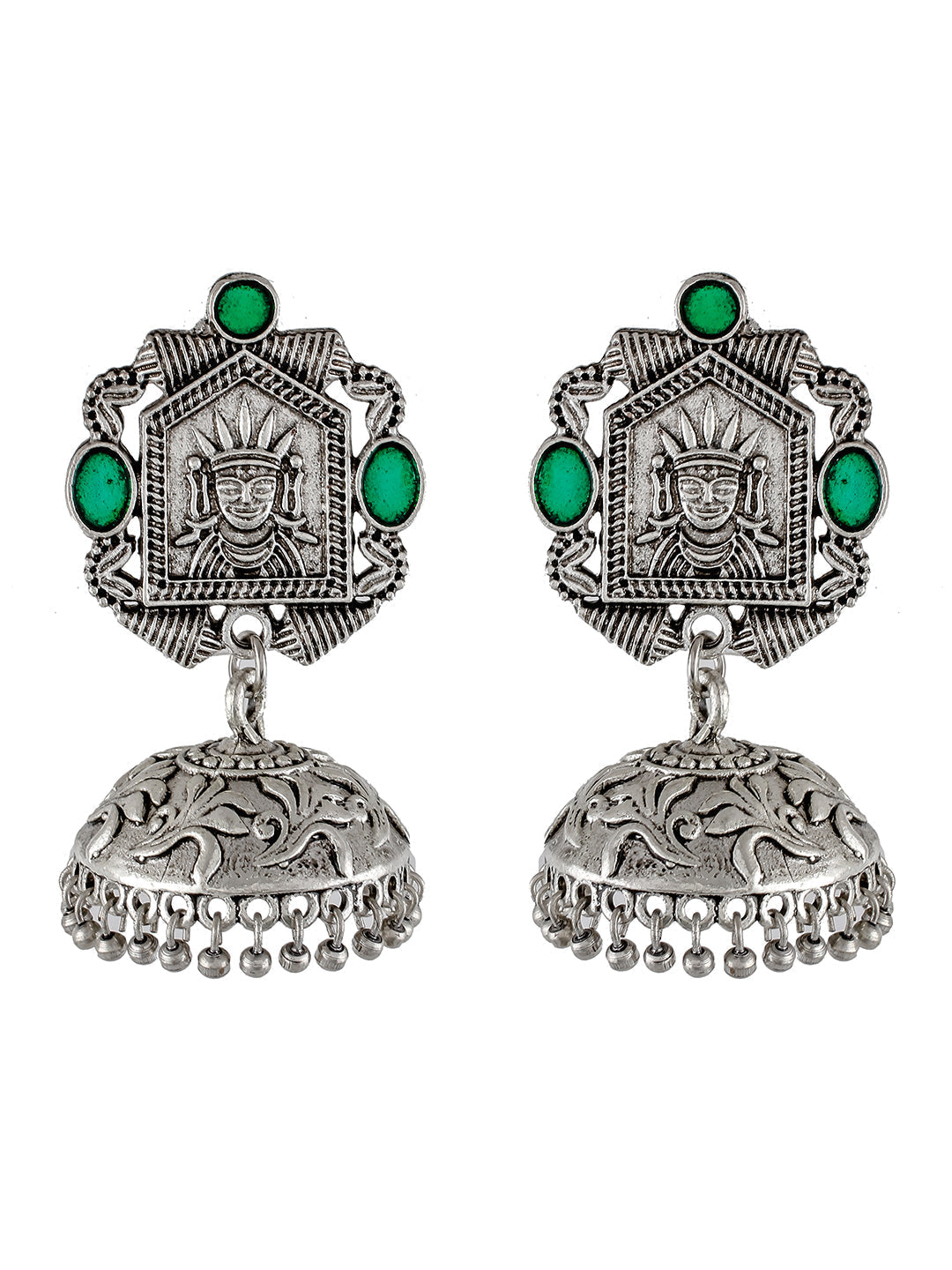 Green Stone Antique Traditional Jhumka Earrings Online