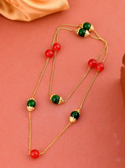 Unisex Multi & Gold Plated Beaded Layered Necklace