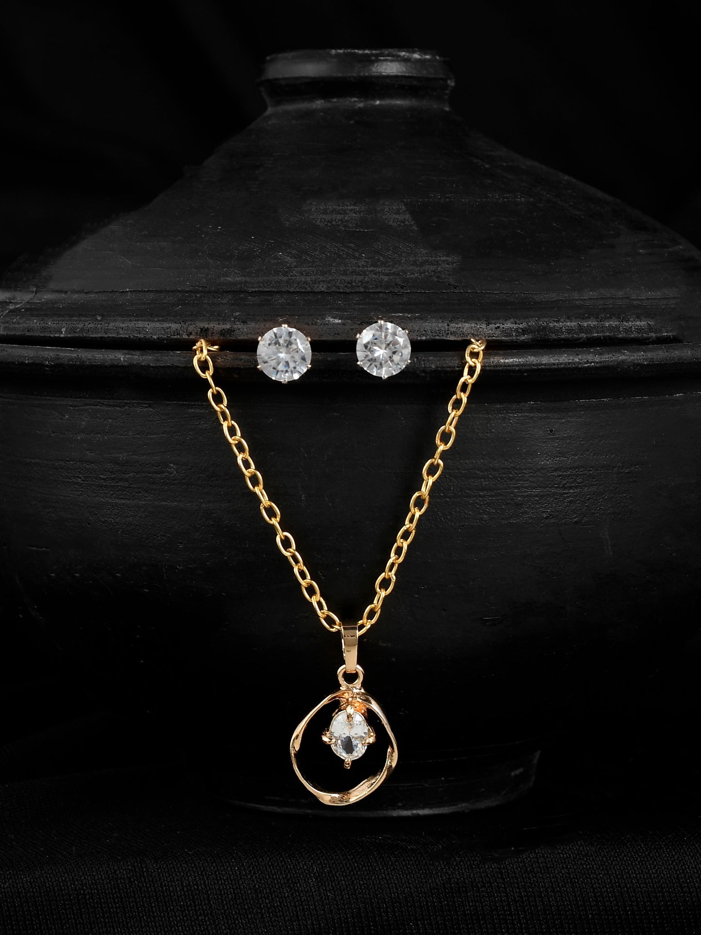 Gold Plated AD Stone Studded Pendant Jewellery Set