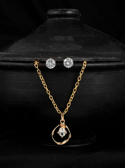 Gold Plated AD Stone Studded Pendant Jewellery Set