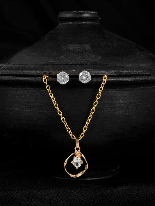 Gold Plated AD Stone Studded Pendant Jewellery Set
